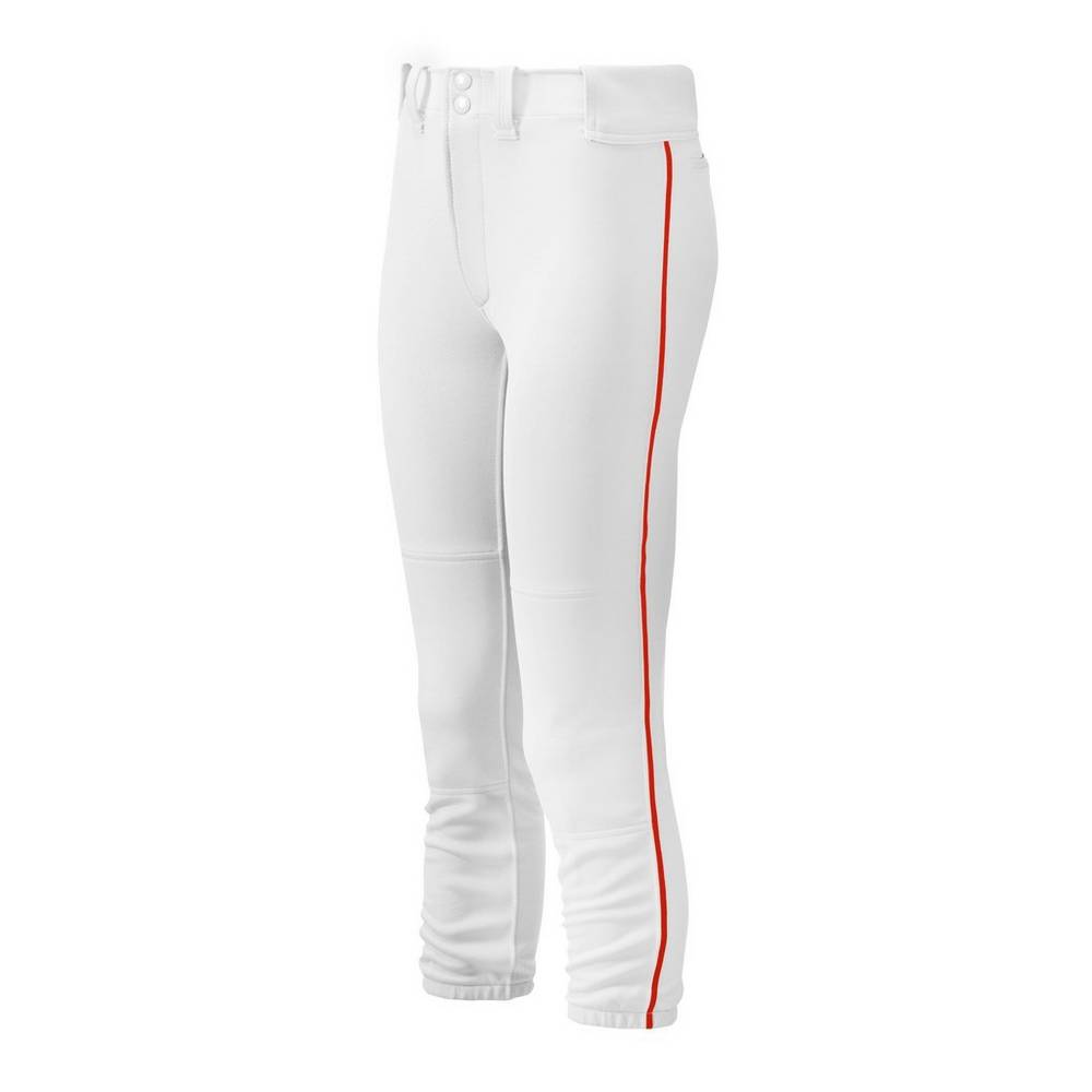 Pantalones Mizuno Softball Belted Piped Para Mujer Blancos/Rojos 6178520-PS